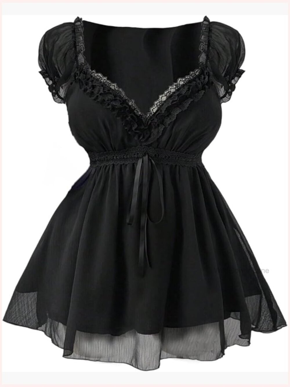 Women's Plus Size Gothic Lace Blouse Puff Short Sleeve Shirred Ruffle Peplum Top